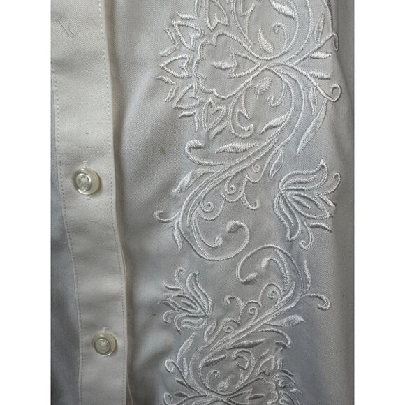 Gold Label Investments Non-Iron White Embroidered Button-Up Shirt 16W 100% Cotto - Picture 9 of 16